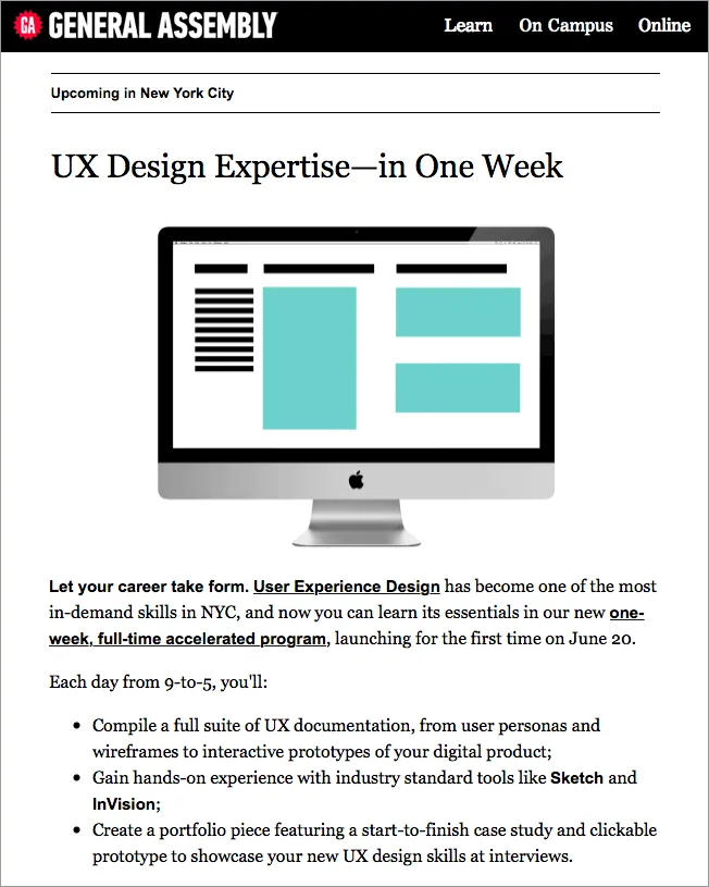General Assembly 的課程廣告宣稱學習 UX 只要一週