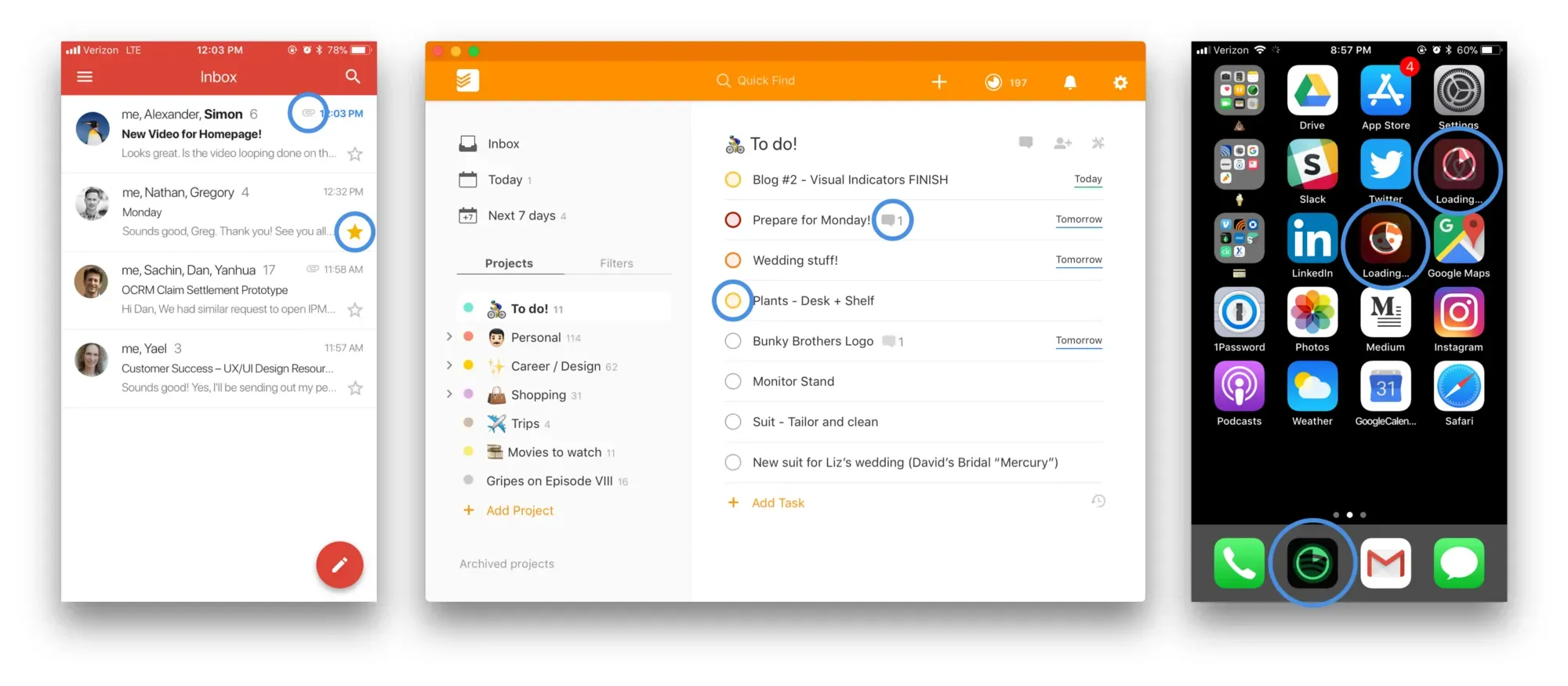 Gmail、Todoist 和 iOS 的視覺指示