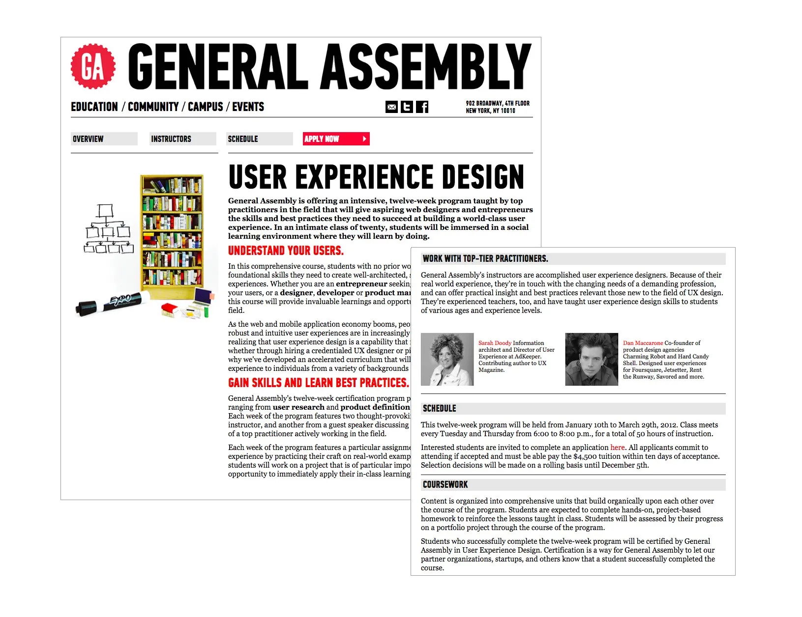 2012 年一月，原本 General Assembly 網站上，第一門 12 週 UX
設計密集課程的頁面。